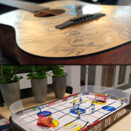 En signerad gitarr och ett signerat bordshockey. LeanOn's bidrag till Musikhjälpen 2018